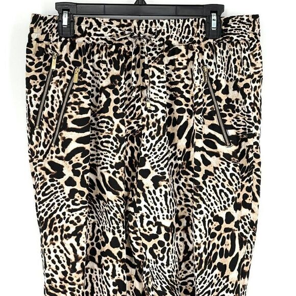 Calvin Klein Leopard Print Polyester Pants Lightweight High Rise Brown Medium - Picture 2 of 11